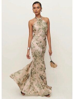 NWT Reformation Veria Silk Halter Maxi Dress in Symphonic